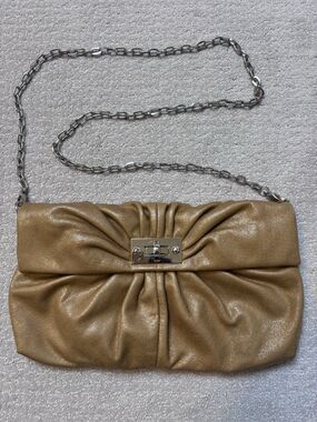 Big Buddha Metallic Shoulder Clutch Scrunch Purse Silver Futuristic Y2K Glam